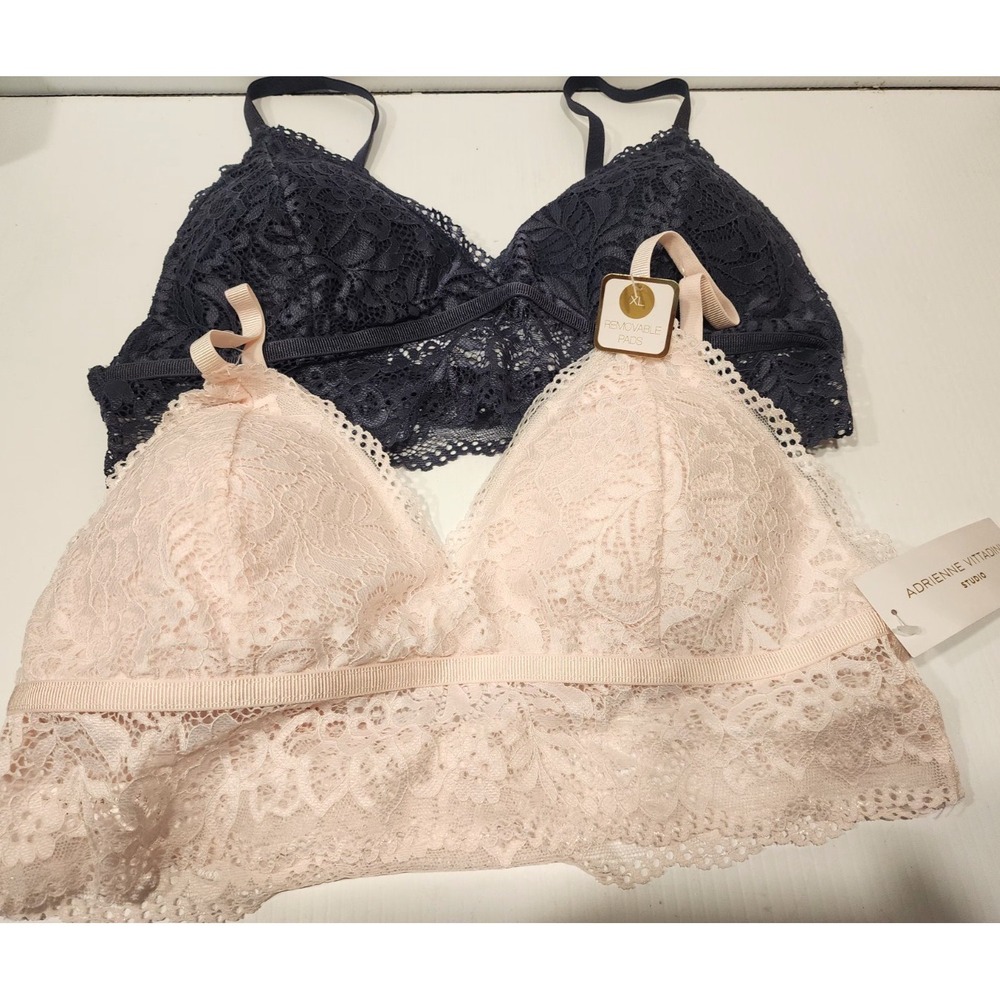 ADRIENNE VITTADINI Set of 2 Lace Padded Bras XL (runs small) Pink/Navy‎ Blue NWT